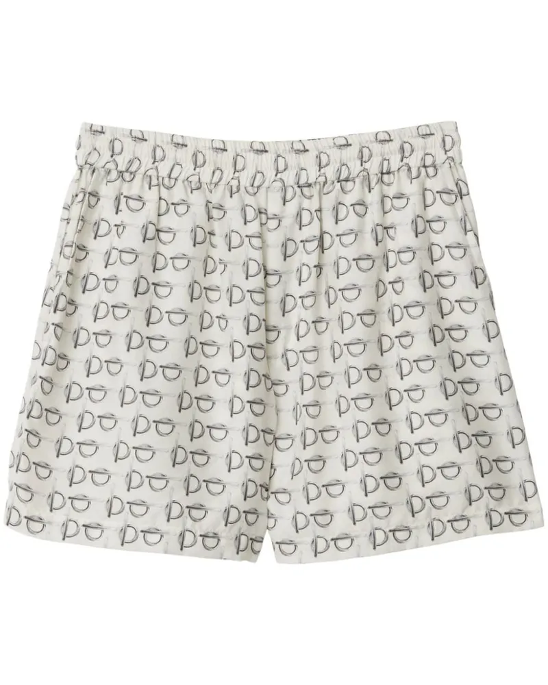 Burberry Seidenshorts mit Knebelverschluss-Print - Weiß Weiß
