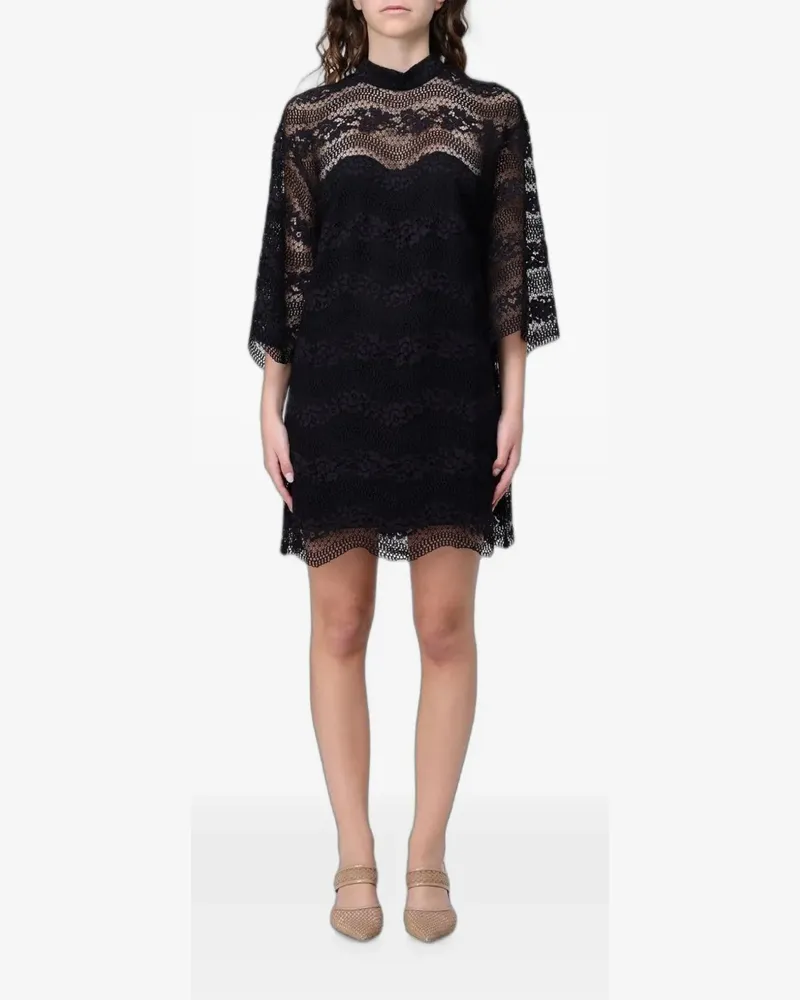 Twin-Set mini lace-overlay three-quarter sleeve dress - Schwarz Schwarz