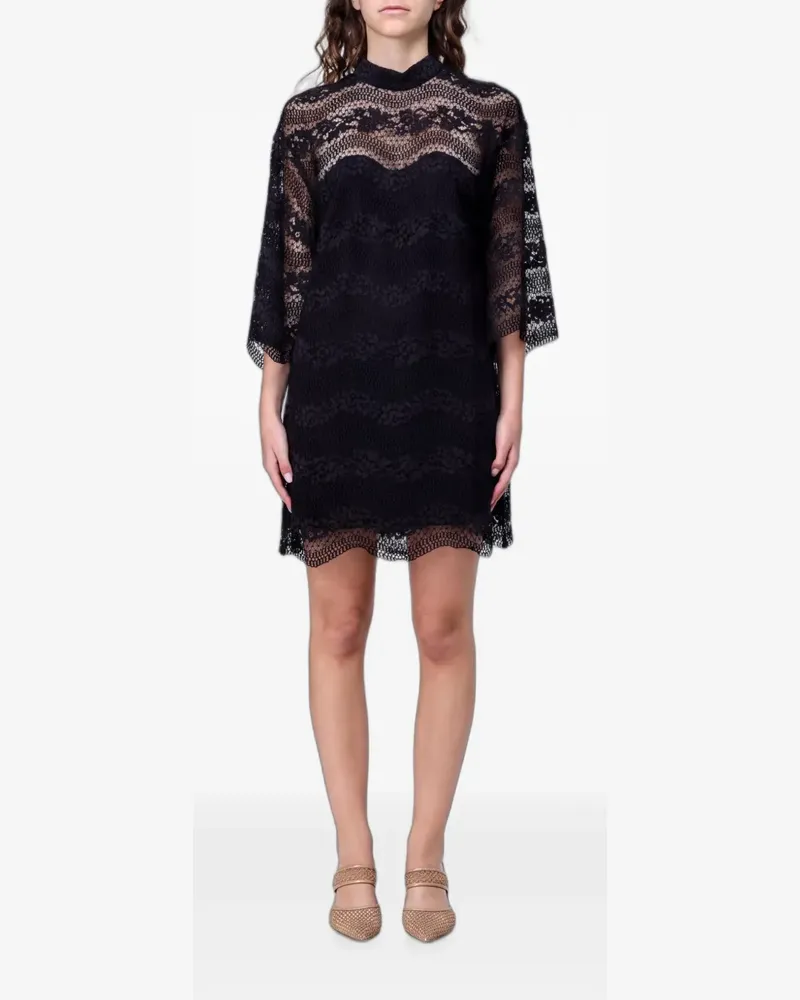 Twin-Set Minikleid mit Spitzen-Overlay - Schwarz Schwarz