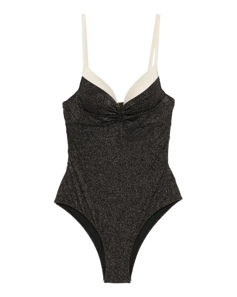 Twin-Set glitter-effect ruched swimsuit - Schwarz Schwarz