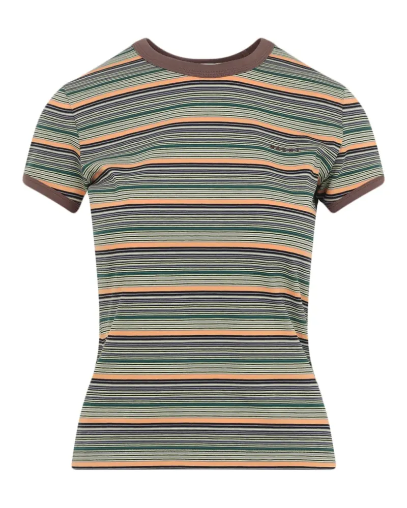 Marni striped embroidered-logo T-shirt - Grün Grün