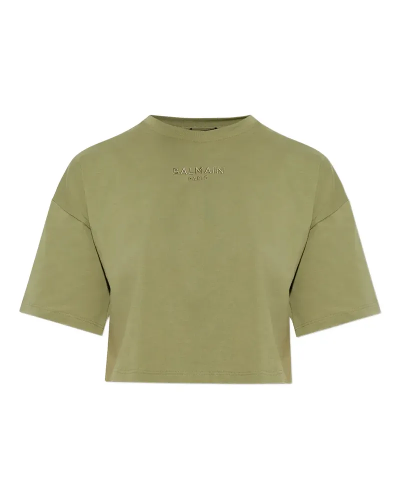 Balmain Cropped-T-Shirt mit Logo - Grün Grün
