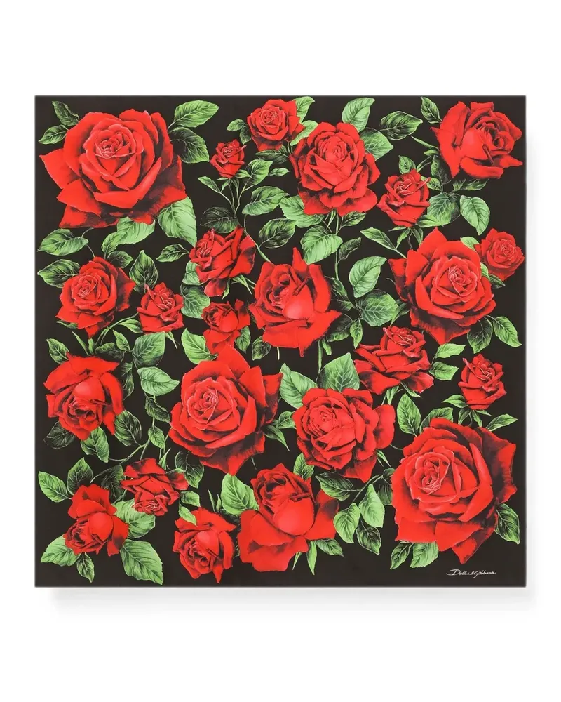 Dolce & Gabbana Seidentwill-Schal mit Rosen-Print 70cm x 70cm - Schwarz Schwarz