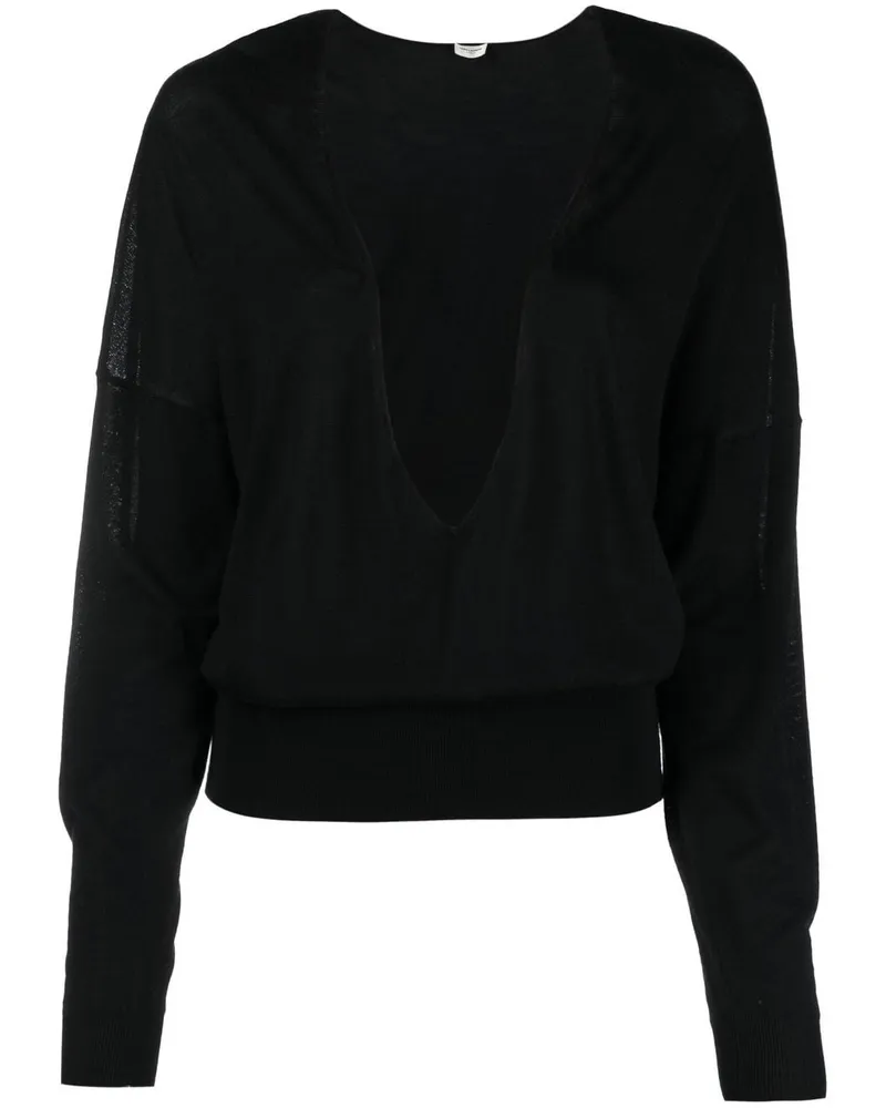 Saint Laurent Strickoberteil mit tiefem V-Ausschnitt - Schwarz Schwarz