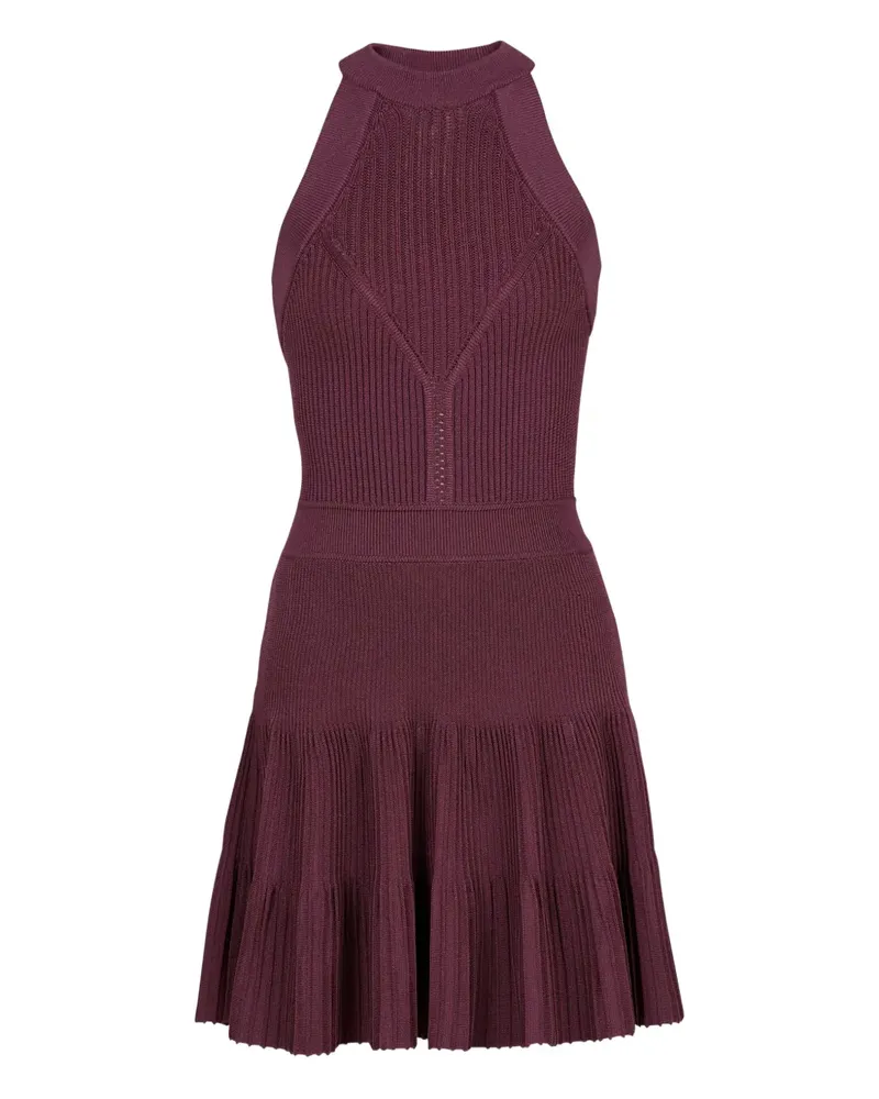 Balmain Geripptes Minikleid mit Lochstrickmuster - Violett Violett