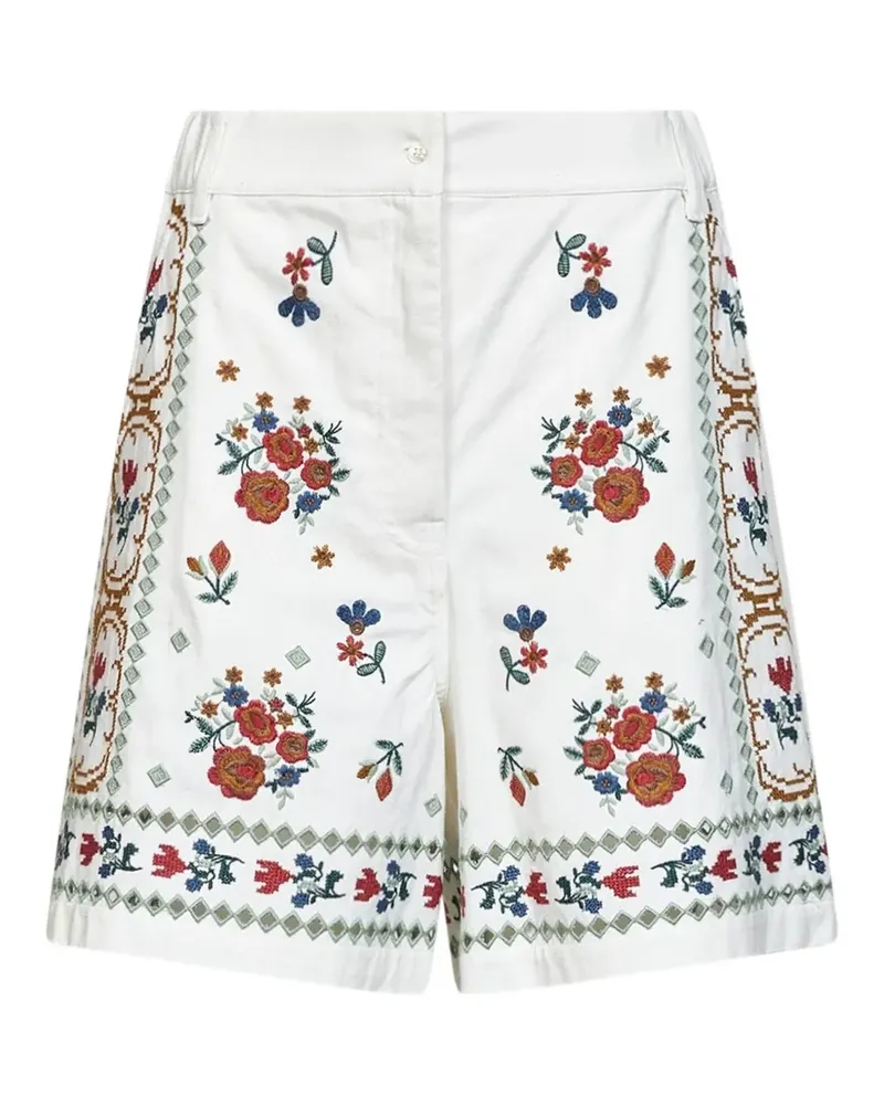 Max Mara floral-embroidered cotton shorts - Weiß Weiß