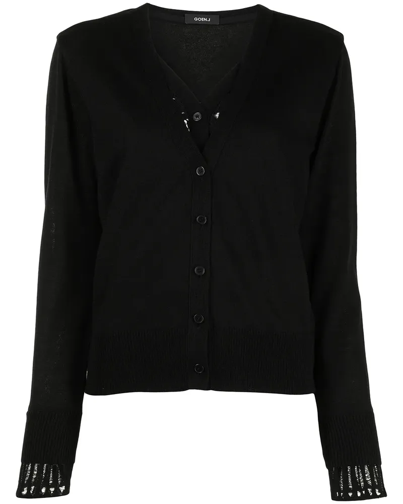 GOEN.J Cardigan mit Spitzeneinsätzen - Schwarz Schwarz
