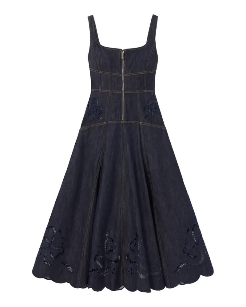 Self-Portrait broderie-anglaise flared-hem midi dress - Blau Blau