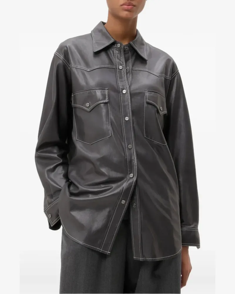 TWP contrast-stitch leather shirt - Grau Grau