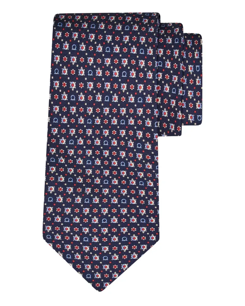Ferragamo Seidenkrawatte mit Schildkröten-Print - Blau Blau