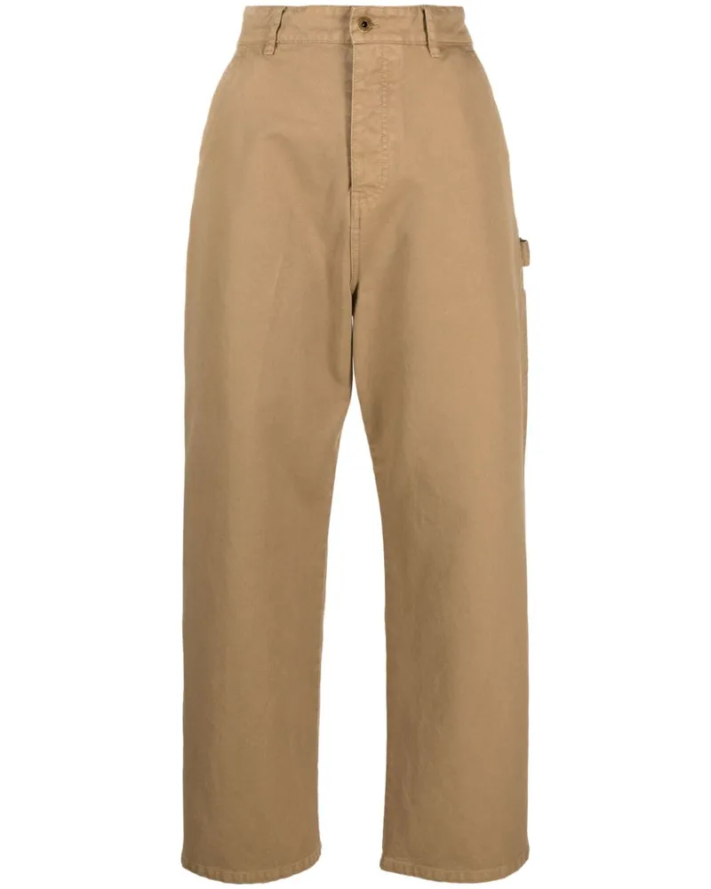 Miu Miu Gerade Hose mit Logo-Patch - Braun Braun