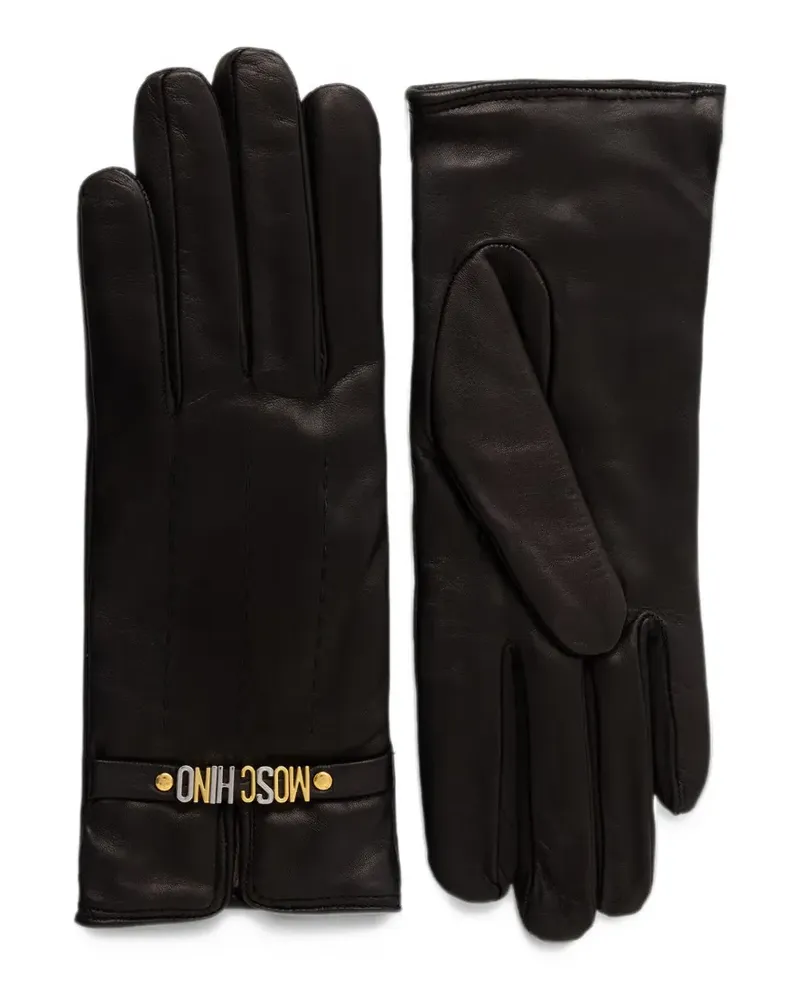 Moschino logo-plaque leather gloves - Schwarz Schwarz