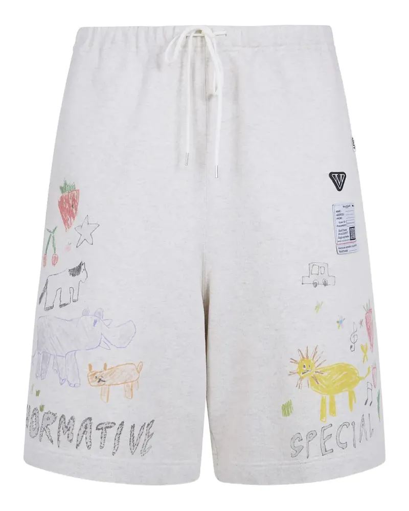 MIHARAYASUHIRO graphic-print drawstring shorts - Weiß Weiß
