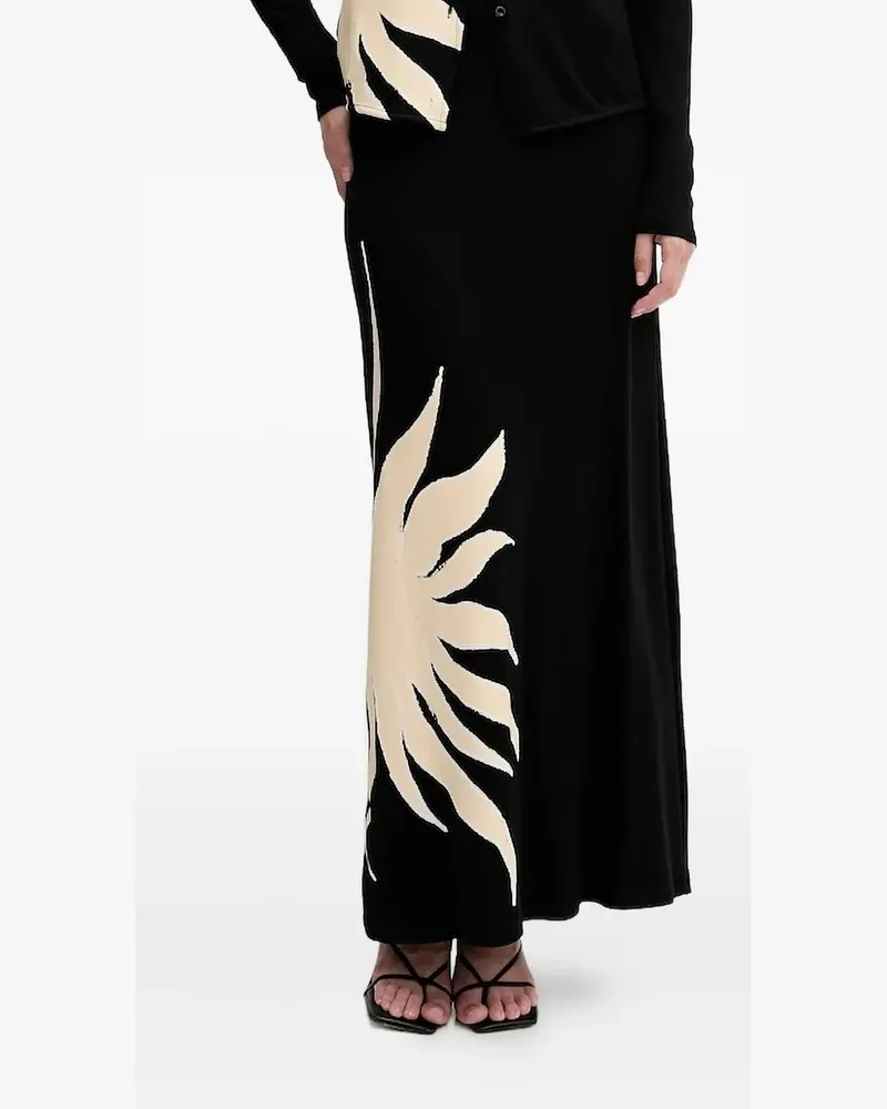 Never Fully Dressed Gerippter Rock mit Blatt-Print - Schwarz Schwarz