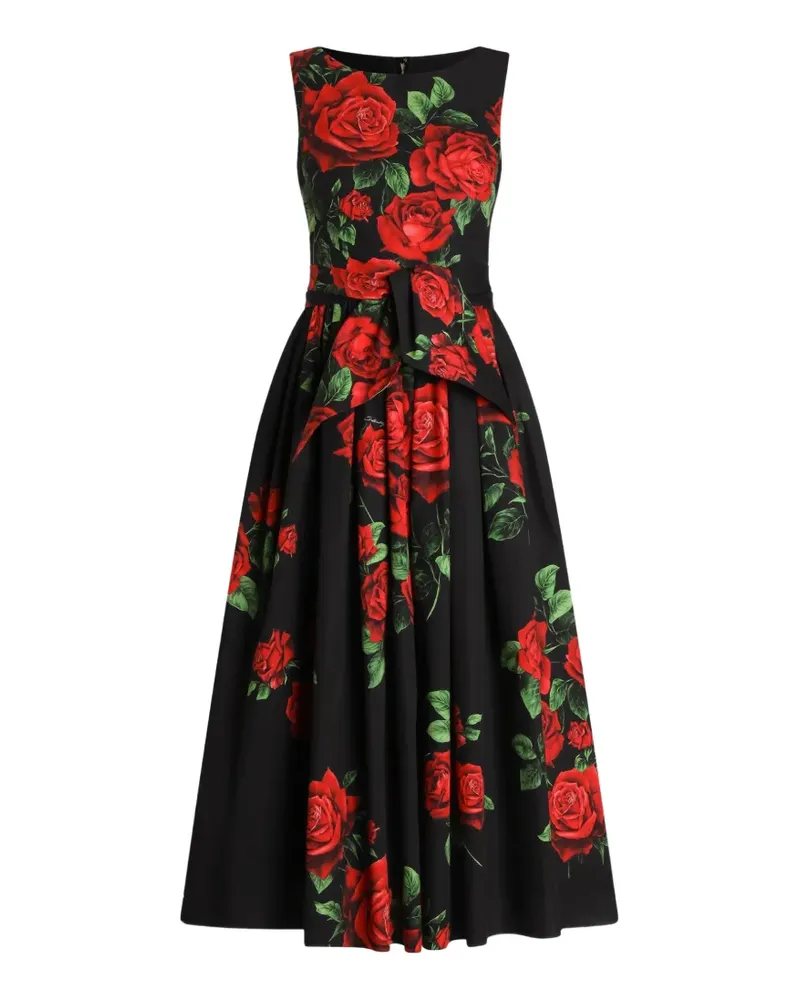 Dolce & Gabbana Midikleid mit Rosen-Print - Schwarz Schwarz