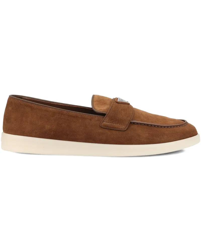 Prada Loafer aus Wildleder mit Logo-Schild - Braun Braun