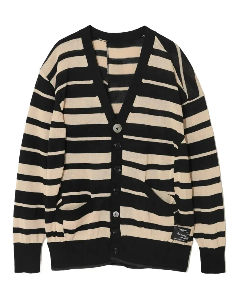 Undercover Gestreifter Cardigan mit V-Ausschnitt - Schwarz Schwarz