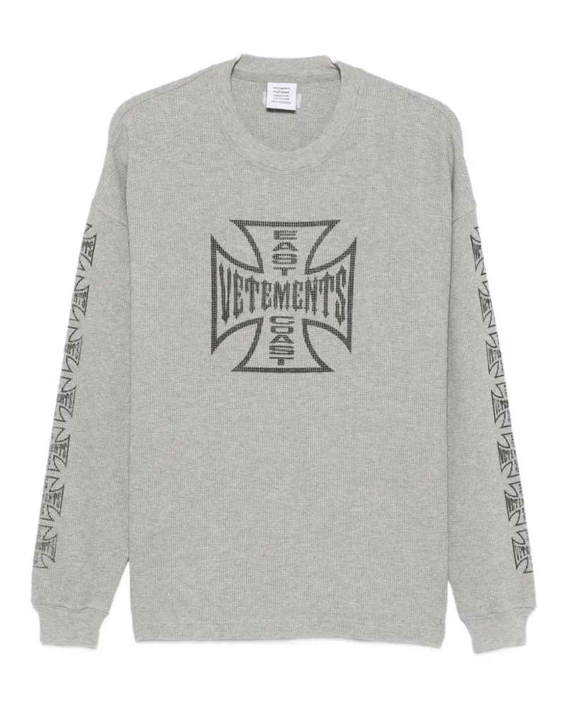 VETEMENTS logo-print waffle-knit T-shirt - Grau Grau