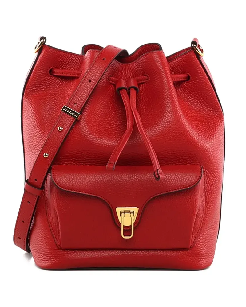 Coccinelle medium drawstring leather bucket bag - Rot Rot