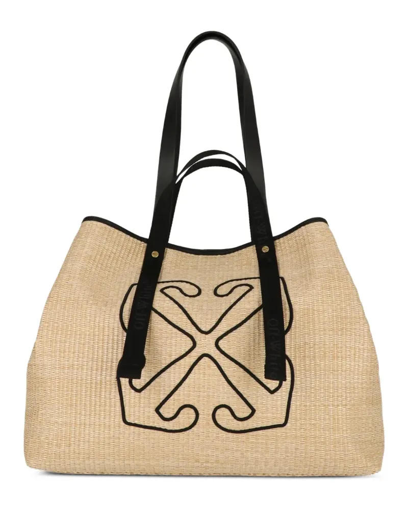OFF-WHITE logo-motif woven tote bag - Nude Nude