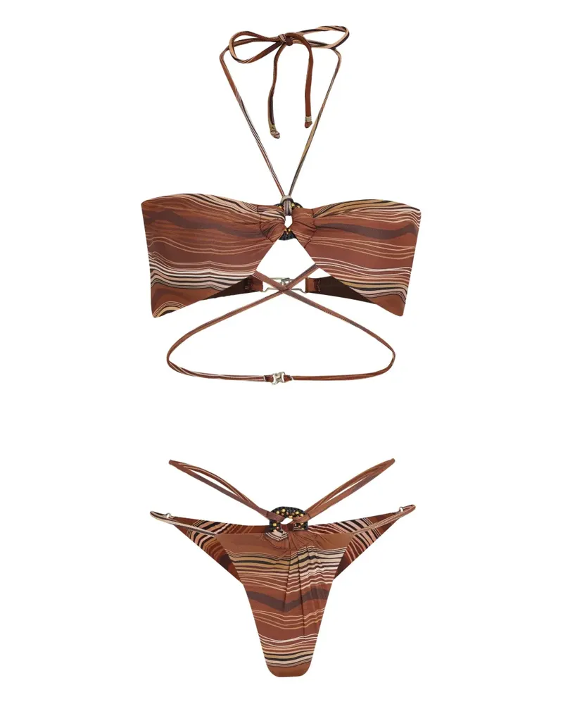 Amir Slama Gestreifter Bikini mit Ringdetail - Braun Braun