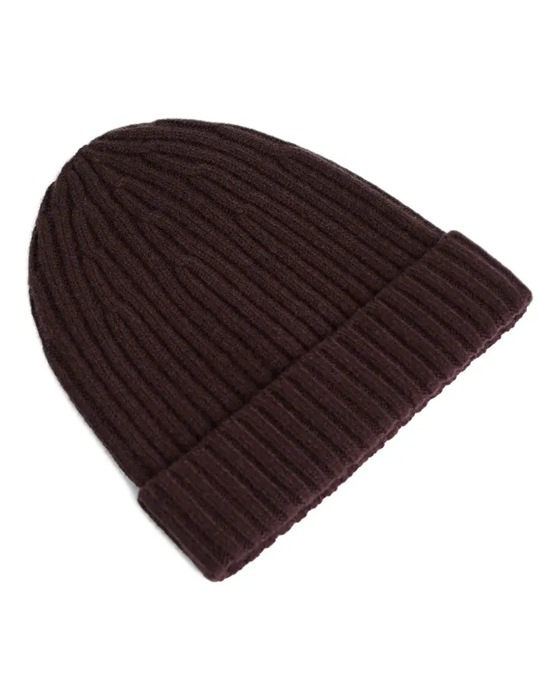 12 STOREEZ Gerippte Beanie aus Merinowolle - Braun Braun