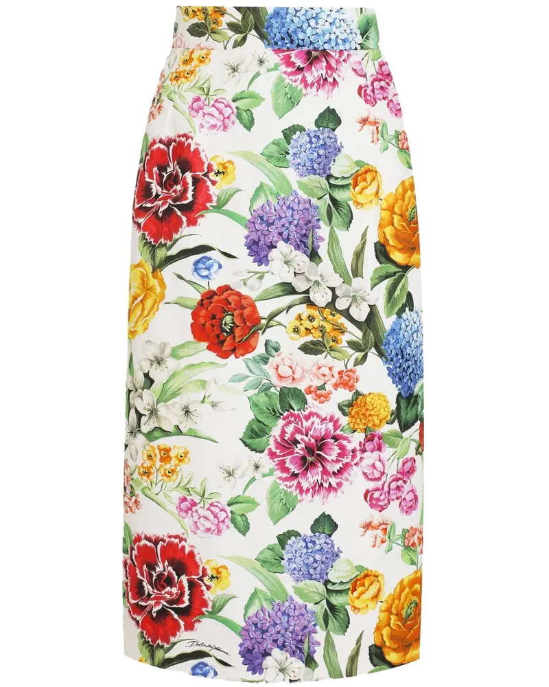 Dolce & Gabbana Midirock mit Blumen-Print - Weiß Weiß