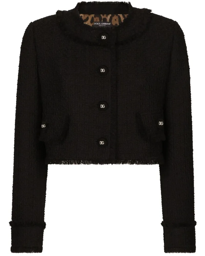 Dolce & Gabbana Cropped-Tweedjacke mit DG-Knöpfen - Schwarz Schwarz