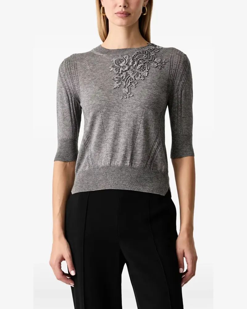 Ermanno Scervino Pullover aus Pointelle-Strick mit Spitzenapplikation - Grau Grau