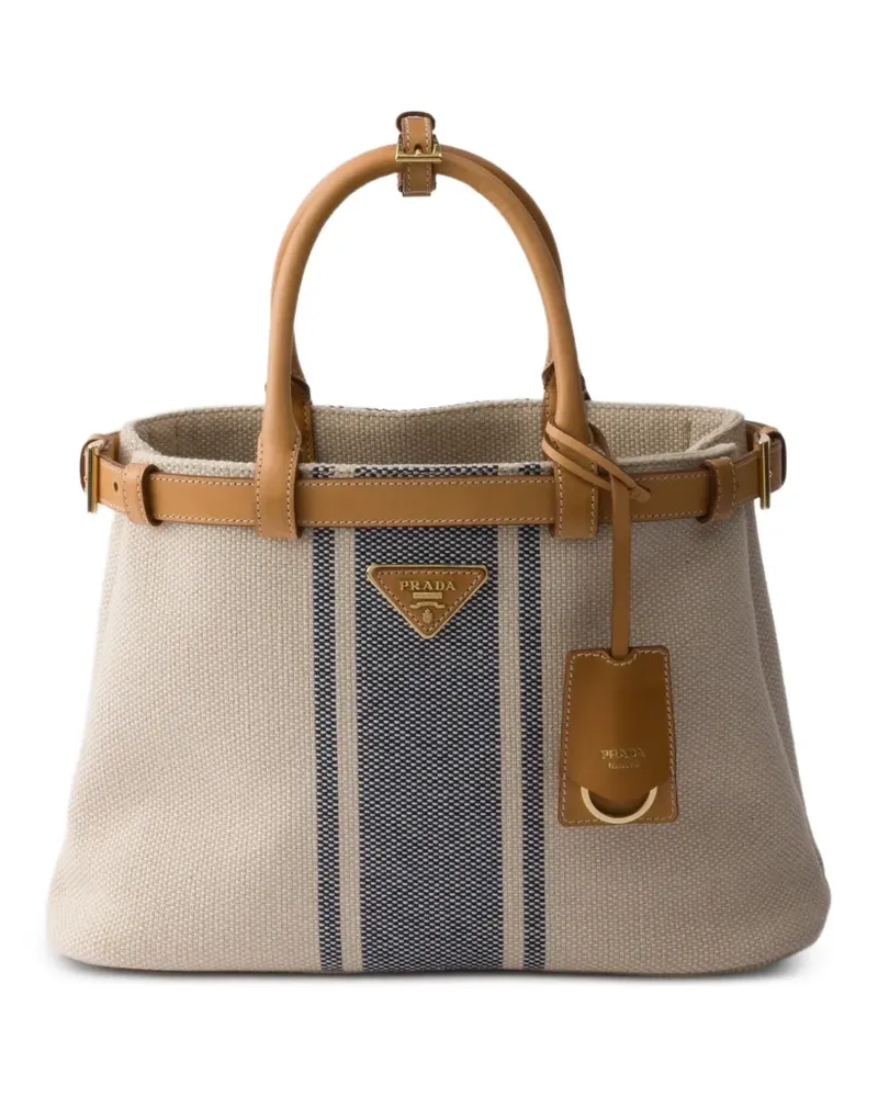 Prada Buckle medium canvas and leather handbag - Nude Nude