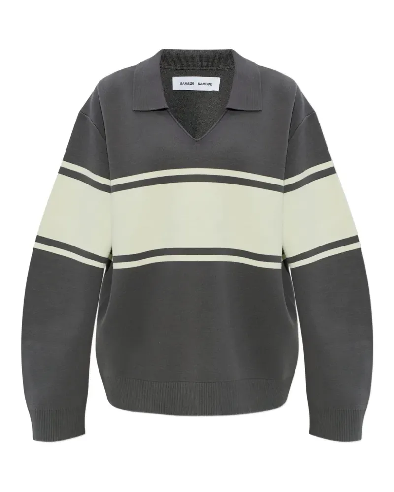 Samsøe & Samsøe Saanne Sweatshirt mit gestreiftem Kragen - Grau Grau