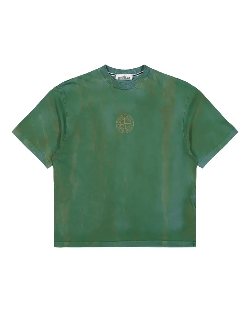 Stone Island 2100002 stückgefärbtes T-Shirt aus Bio-Baumwolljersey mit "Bark Tee"-Print - Grün Grün