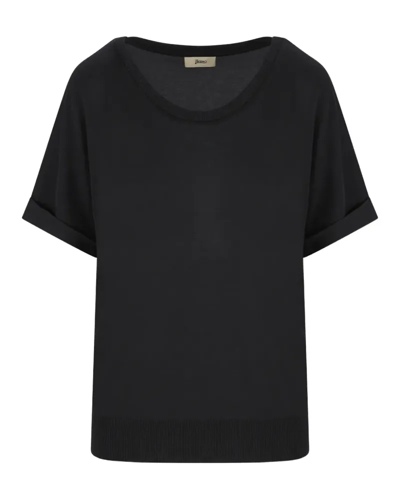Herno Plissiertes T-Shirt mit Rundhalsausschnitt - Schwarz Schwarz