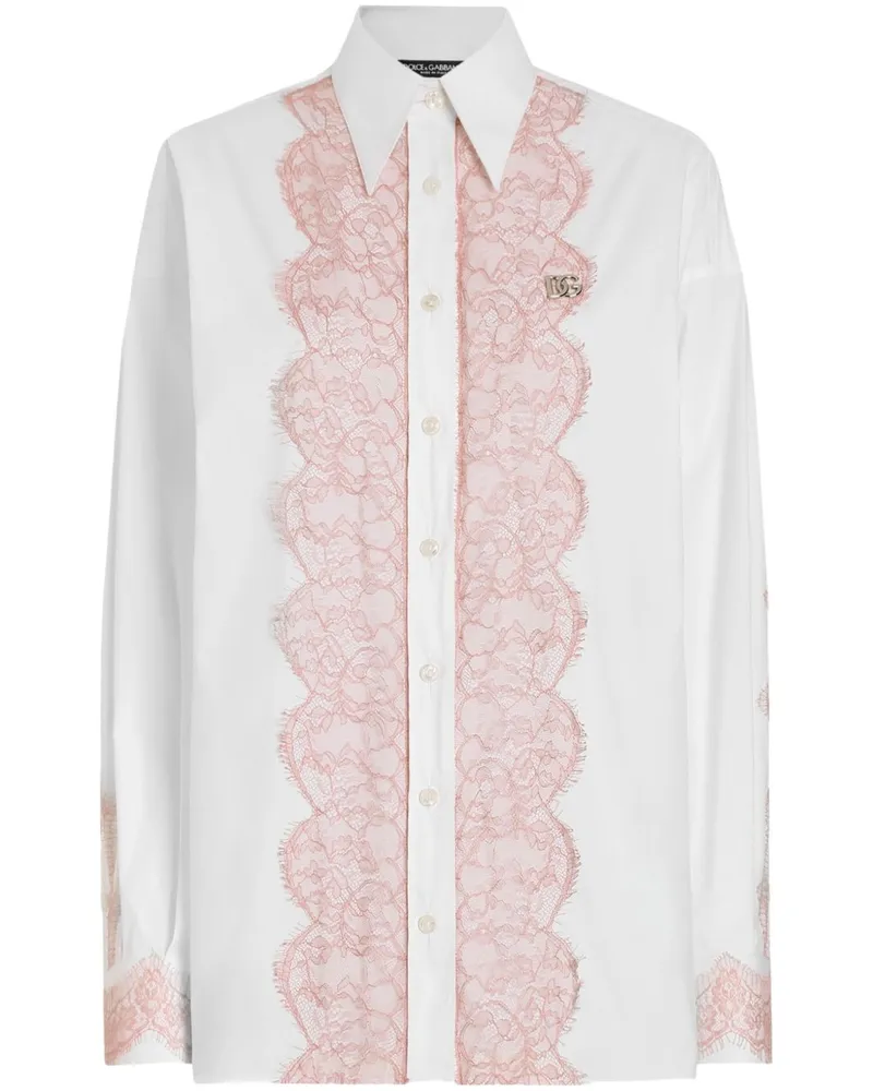 Dolce & Gabbana Hemd mit Spitzenbesatz - Weiß Weiß