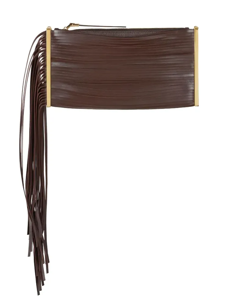 Elisabetta Franchi fringed leather shoulder bag - Braun Braun