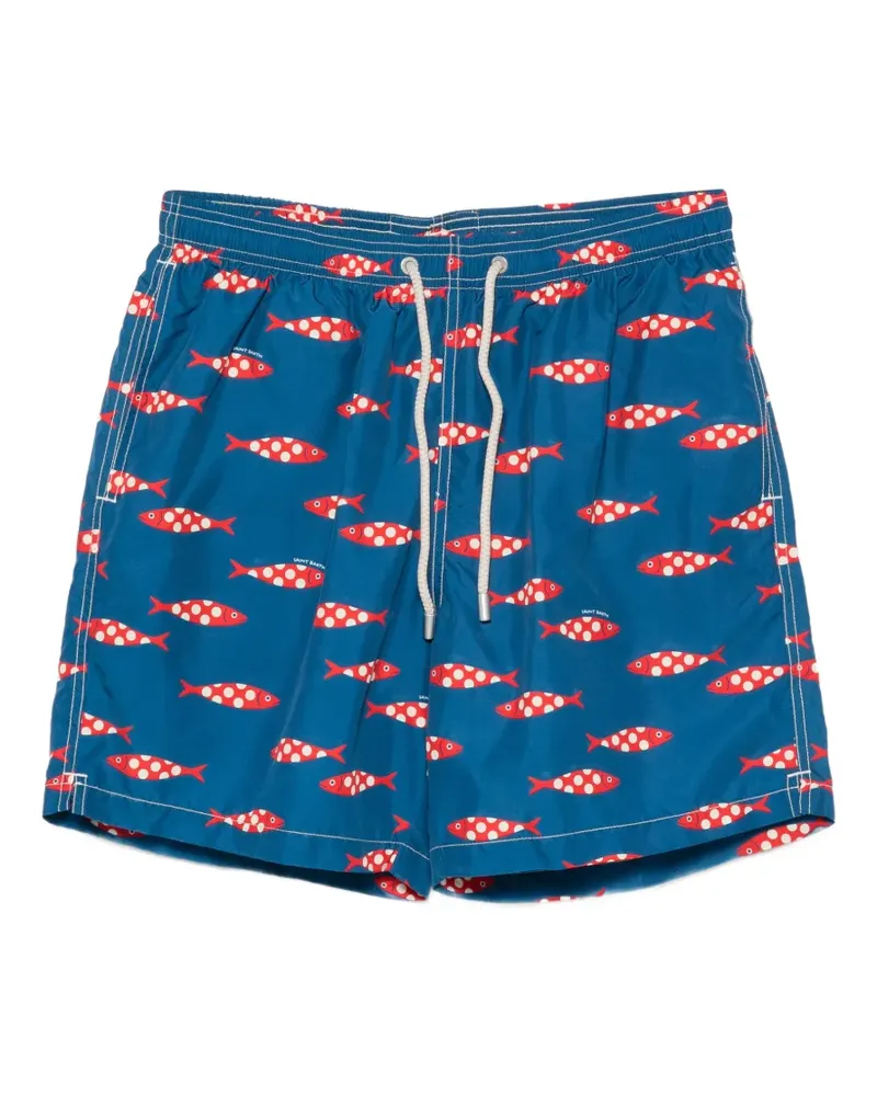 MC2 Saint Barth Lighting fish-print drawstring swim shorts - Blau Blau