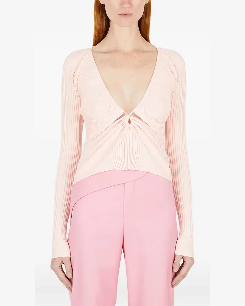 Wynn Hamlyn Gerafftes T-Shirt mit V-Ausschnitt - Rosa Rosa