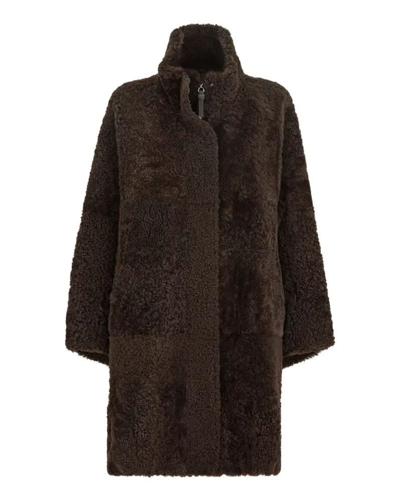 Brunello Cucinelli Flauschiger Shearling-Mantel mit glänzendem Zipper - Braun Braun