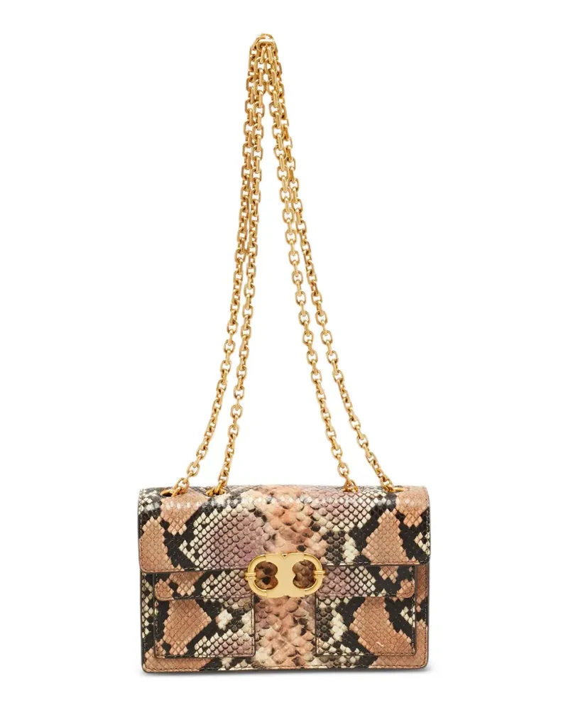 Tory Burch Gemini Schultertasche mit Pythonprägung - Nude Nude