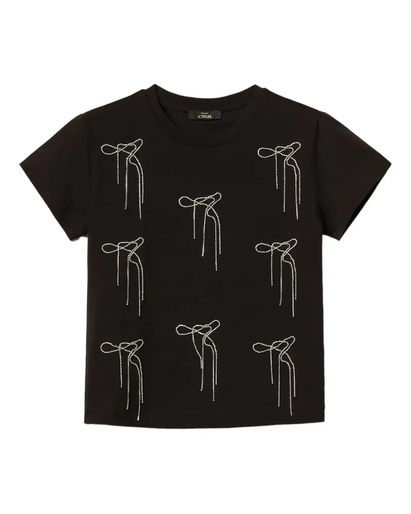 Twin-Set T-Shirt mit Schleifenstickerei - Schwarz Schwarz