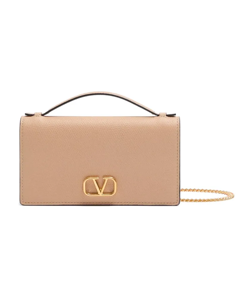 Valentino Garavani VLogo Signature grainy calfskin wallet with chain - Nude Nude