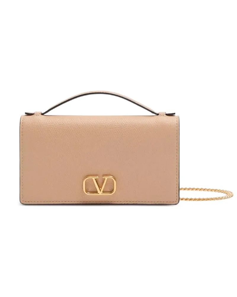 Valentino Garavani VLogo Signature Portemonnaie aus gekörntem Leder mit Kette - Nude Nude