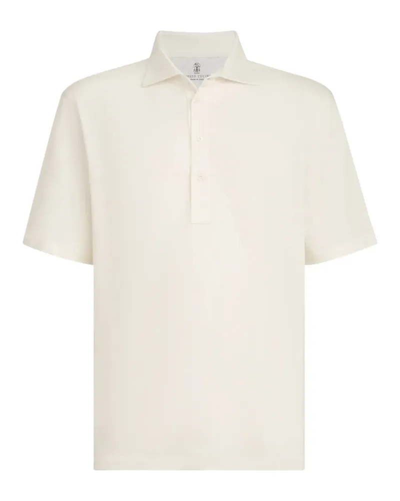 Brunello Cucinelli linen and cotton mélange jersey polo with shirt-style collar - Nude Nude