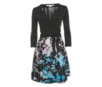 Wickelkleid mit Blumen-Print - Schwarz