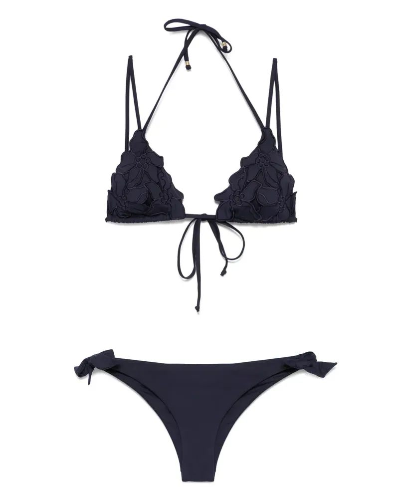Twin-Set Bikini mit Blumenapplikation - Blau Blau