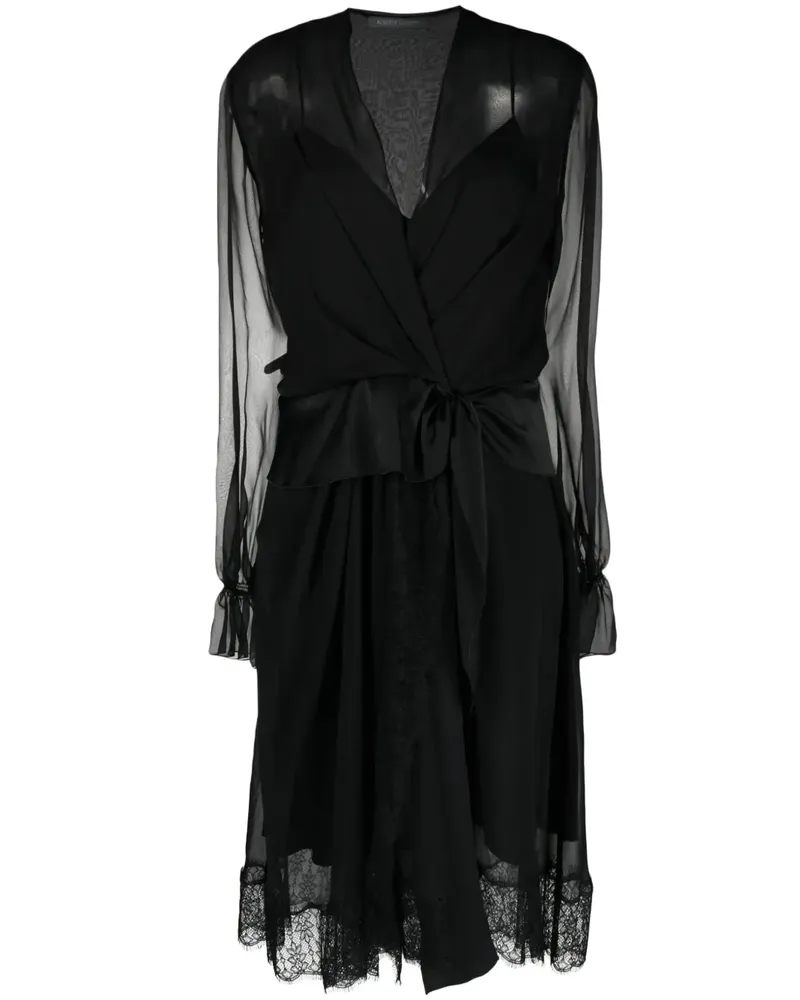 Alberta Ferretti Midikleid mit Spitzenbesatz - Schwarz Schwarz