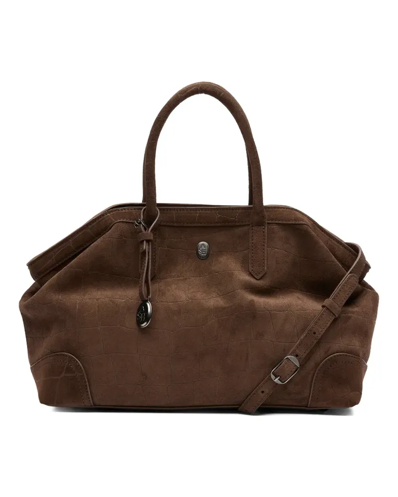 ash Justine Tote Bag aus Wildleder mit Kroko-Effekt - Braun Braun