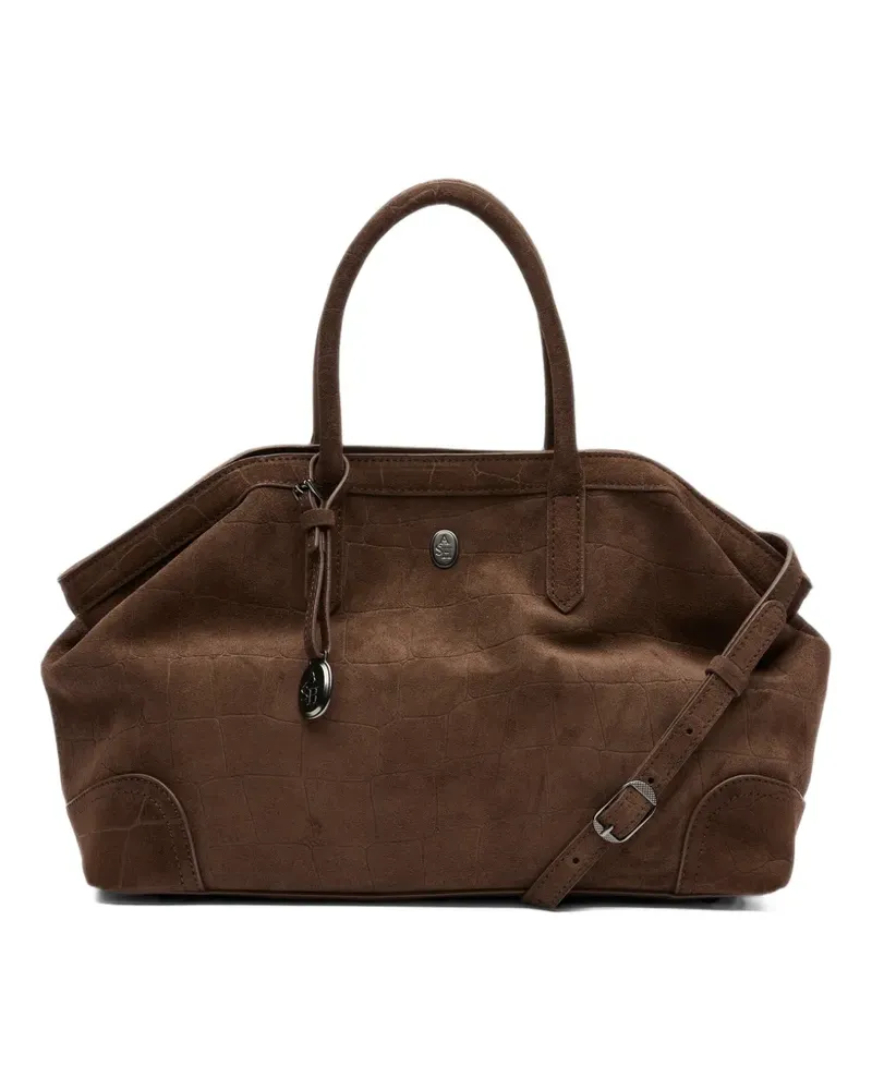 ash Justine crocodile-effect suede tote bag - Braun Braun