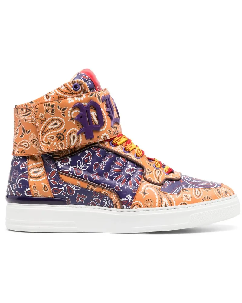 Philipp Plein High-Top-Sneakers mit Paisley-Print - Orange Orange