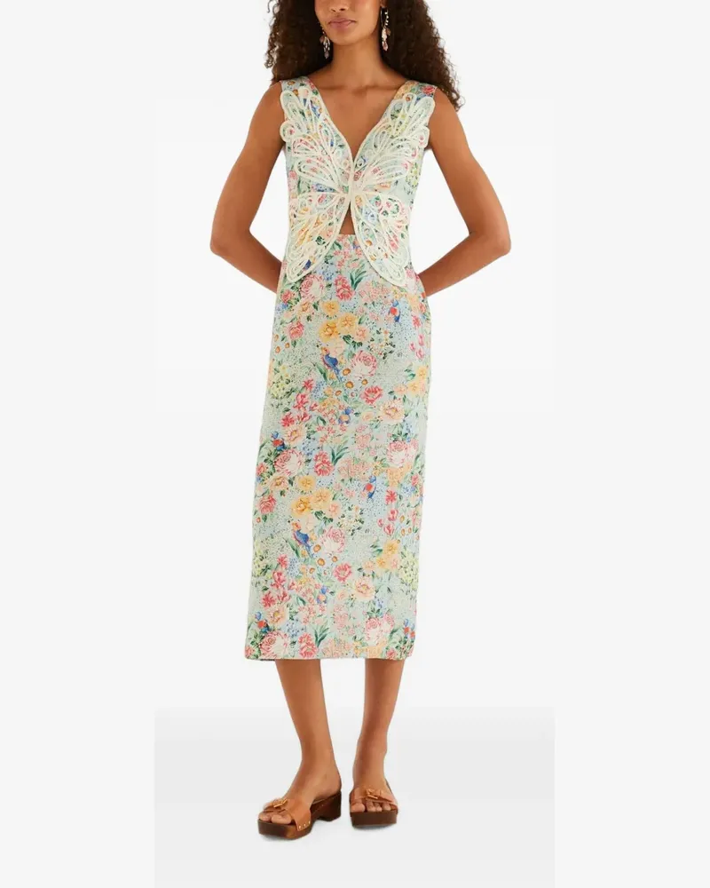 FARM Rio Rendeira Midikleid mit Schmetterling-Applikation - Blau Blau